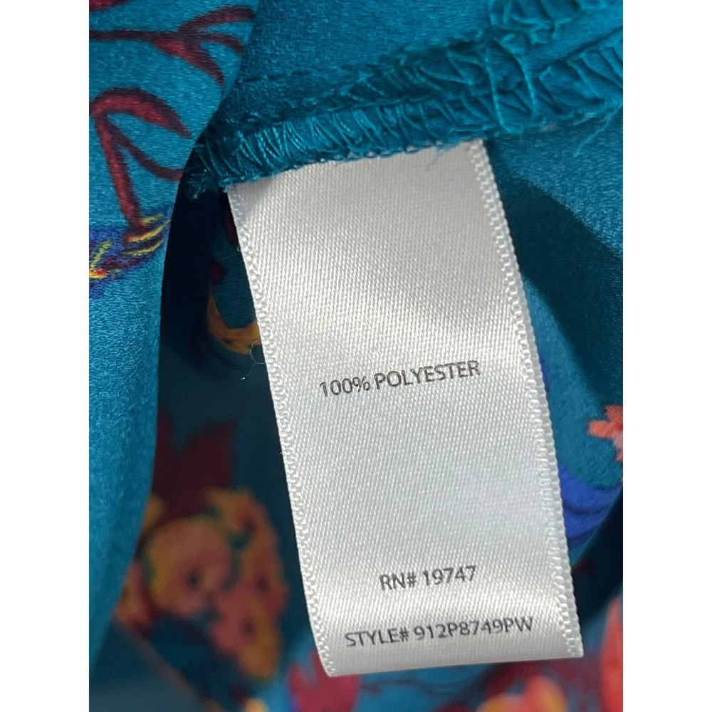 The Pioneer Woman Floral Blouse XXL Cottagecore Ruffle Neck Teal Blue - Picture 6 of 6